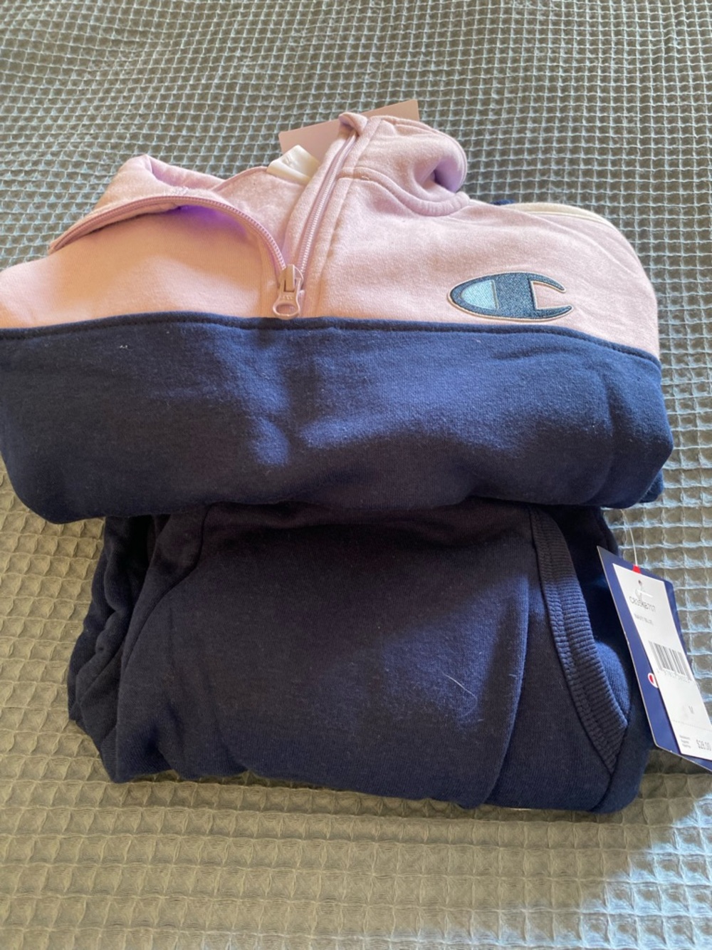 Champion Pastel Lilac and Navy Quarter-Zip Pullover and Pants